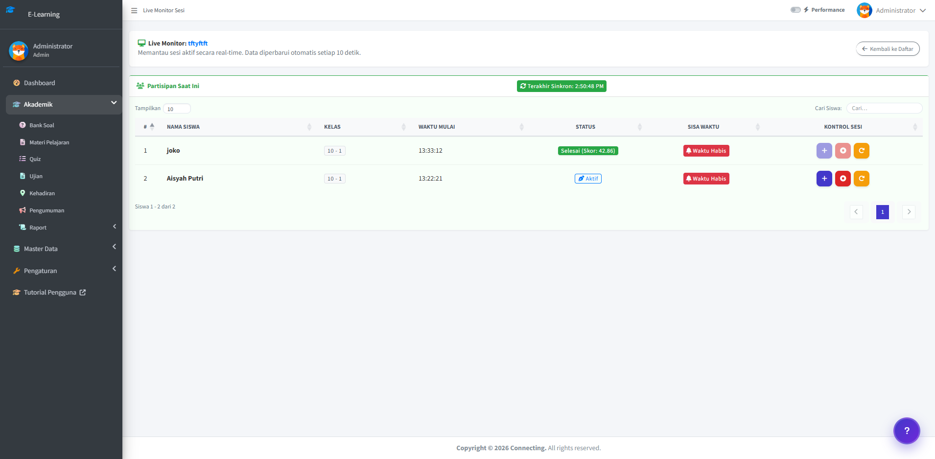 Live exam monitoring